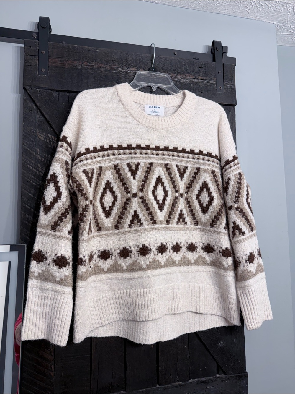 Old Navy Cream, Brown & Tan Crewneck Sweater
